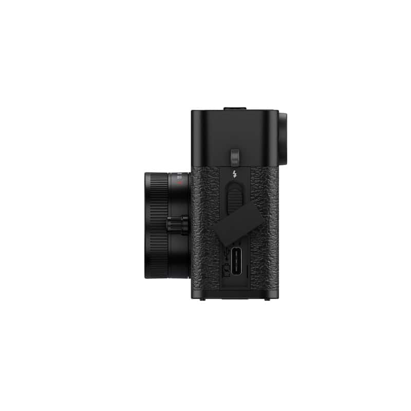Fujifilm X-HF1 Kamera in Schwarz, seitliche Ansicht mit Fokus auf Bedienelemente.